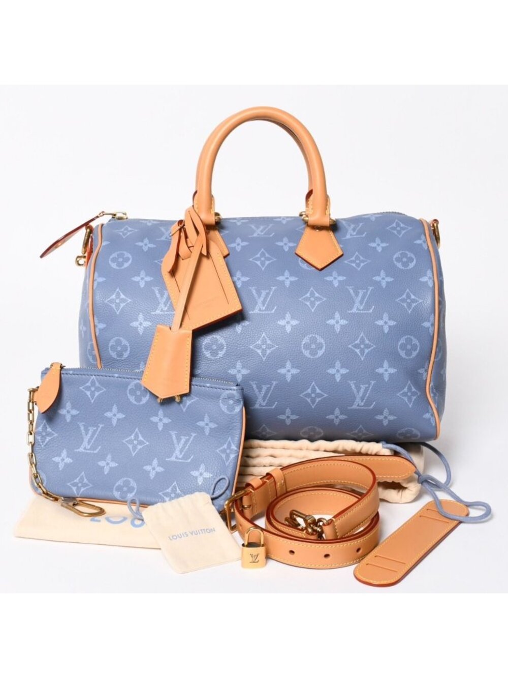 Louis Vuitton Speedy P9 Bandouliere 30 Handbag Monogram Silk Blue